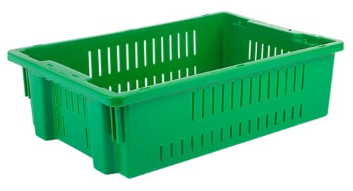 Hudson Exchange 20 x 13 x 5.6" (4 Pack, 4.5 Gallon) Agricultural Nest and Stack Vented Crate Handled Storage Container Tote, Green - color: Green