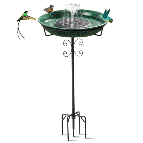 Solar Fountain Bird Bath for Outside Garden Decor,All Metal Hummingbird Bath & Crow Feeder with 5-Prong Base,Standing Bird Feeder for Backyard Birding & Wildlife,Copper Green