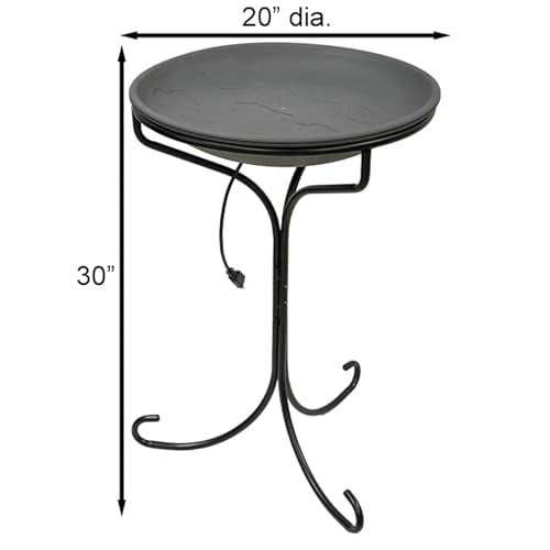 Prime Retreat Heated Bird Bath with Metal Stand & Watertight Cord Connector – 20" Heated Basin, 150W Enclosed Element, Slate Bowl, Outdoor Winter Bird Bath with Stand, All-Season Water Source