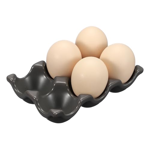 uxcell Ceramic 6 Cups Egg Tray Holder, Porcelain Eggs Container for Home Countertop Kitchen Storage Refrigerator Fridge Decorative Serving Display, Dark Grey - color: Dark Grey