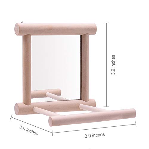 HANZE Bird Mirror With Swing, Hummingbird Perches for Parrots Stand, Wooden Toy for Macaws, Lovebird, Cockatoo, Parakeet, Conure, Finch, Cockatiels - 4 Pack - color: 4 Pack