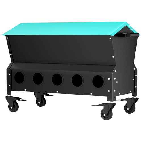 Heavy Duty Chicken Feeder 120 lbs Large Capacity, Metal Automatic Poultry Feeding Box with Waterproof Lid, Raised Standing Feeder with Wheels for Hens & Roosters, Portable & Easy to Move