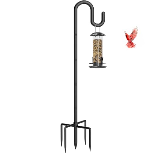 Shepherds Hook for Bird Feeder, 48" Heavy Duty Double Bird Feeder Pole with 5-Prong Base, Thickened Metal Shepherd Hook for Outdoor Hanging Plant Baskets, Hummingbird Feeder, Black, 1 Pack - size: 48 Inch, style: 1 Pack