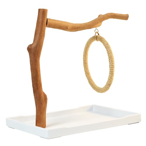 Natural Solid Wood Bird Perch Stand for Small & Medium Birds – Eco-Friendly, Sturdy Parrot Playstand with Hanging Toys & Rope Ring, Safe & Durable Bird Cage Accessory (WOOD-A0002) - color: WOOD-A0002