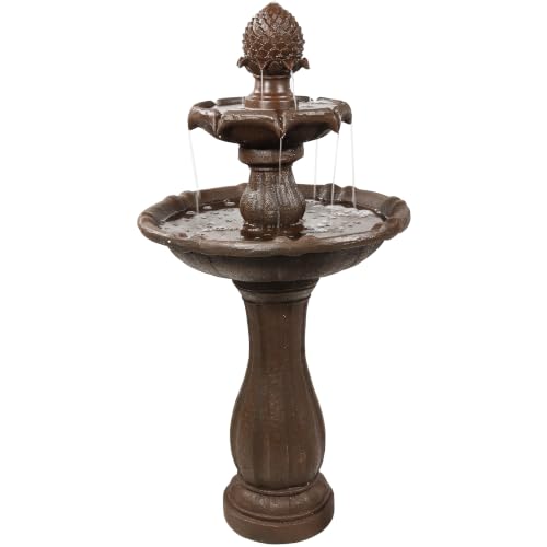 Sunnydaze 46" 2-Tier Solar Water Fountain, Pineapple Top, Rust Finish | Outdoor Solar Garden Fountain for Patio, Yard, Balcony, Easy Assembly, Calming Sound, Durable Polyresin, with Battery Backup - color: Rust