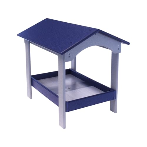 Ground Bird Feeder, Deluxe Fly-Through Covered Feeder for Birds and Squirrels with Screen Mesh Tray (Patriot Blue/Light Gray) - color: Patriot Blue/Light Gray