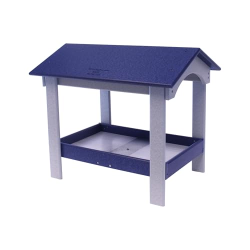 Ground Bird Feeder, Deluxe Fly-Through Covered Feeder for Birds and Squirrels with Screen Mesh Tray (Patriot Blue/Light Gray) - color: Patriot Blue/Light Gray