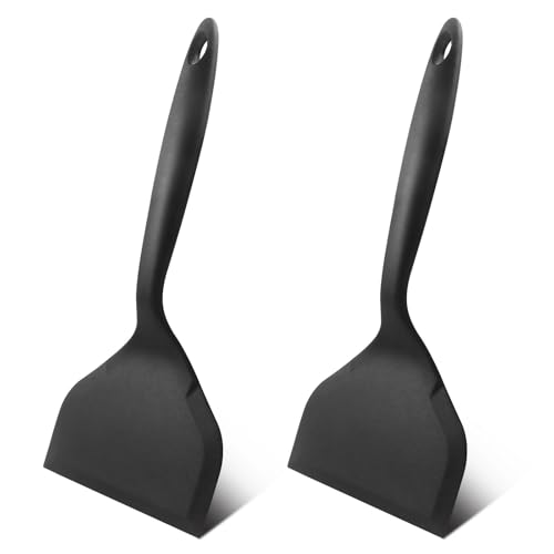 Hitefu 2 Pcs Silicone Spatula Turner, Black | Wide Pancake Flipper, Tamagoyaki Shovel, BPA Free Non-Stick, For Omelette, Pizza, Steak & Fish - color: Black