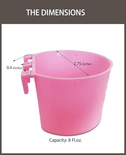 10 Pack Cage Cups Birds Feeders Seed Bowl Chicken Feeding Watering Dish Rabbit Water Food Hanging Wire Cages Box 8oz Coop Cups for Pet Parrot Parakeet Gamefowl Poultry Pigeon (Pink) - size: 10PCS Pink