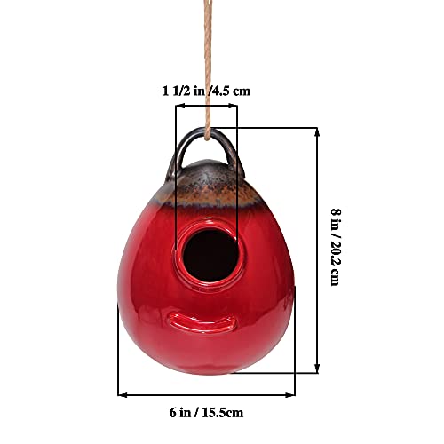 Kimdio Birdhouse Ceramic Hanging Birdhouses Bird Hut Hanging Outdoor Birdhouse for Wild Birds, Finch, Cardinal, and Bluebird - Red - color: a - Red