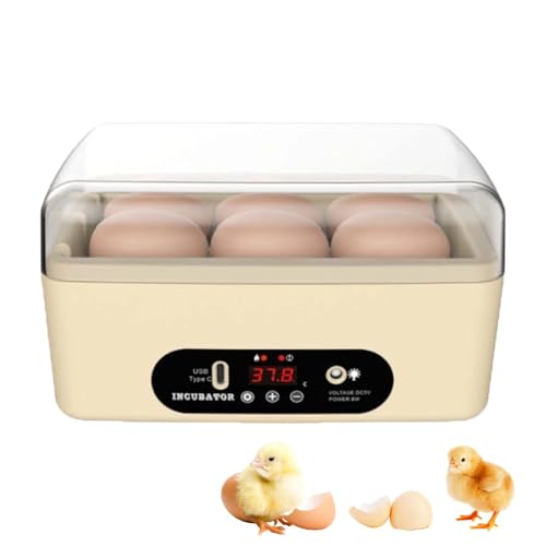 GROZY 6 Eggs Egg Incubator, USB Powered Automatic Hatching Machine with Digital Temperature Control & LED Display, Mini Poultry Hatcher for Chicken, Duck, Quail, Pigeon Eggs