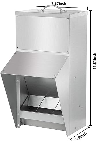shengyi 11.5-55lbs Galvanized Chicken Feeder - Rat Proof Poultry Feeder with Lid Weatherproof Outdoor Coop Food Dispenser (11.5lbs 8.3x6.3x12.9in) - size: 11.5lbs 8.3x6.3x12.9in