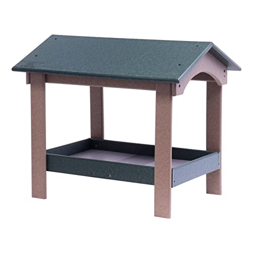 Ground Bird Feeder, Deluxe Fly-Through Covered Feeder for Birds and Squirrels with Screen Mesh Tray (Turf Green/Weathered Wood) - color: Turf Green/Weathered Wood