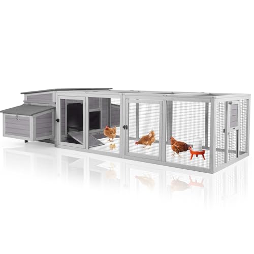 Aivituvin Chicken Coop with Run for 4–6 Chickens, Ducks, or Small Animals, Outdoor Hen House with 4 Nesting Boxes, L-Shaped Metal Brackets, Weatherproof, Easy Assembly, 103" L x 67" W x 28" H - color: Grey, size: 103.0"L x 67.0"W x 28.0"H
