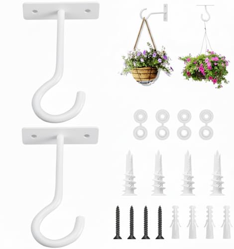 2Pack 4Inch Ceiling Hooks for Hanging Plant, Wall Hanger Plant Holder White | Hang planters, flower baskets, wind chimes, lanterns, lights, bird feeders, metal hook for indoor & outdoor porch, home decor - size: 4Inch 2Pack-White
