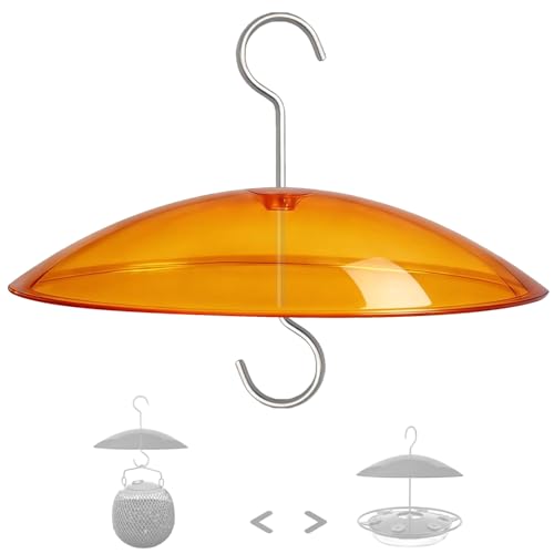 8" Mini Plastic Rain Cover for Bird Feeder, Yellow Weather Guard Dome | Stainless Hooks Baffle, Small Protective Shield for Hanging Outdoors, Bird House Protector against Snow/Sun/Poop, Dia. 20cm - color: Orange, size: 1PC/Pack
