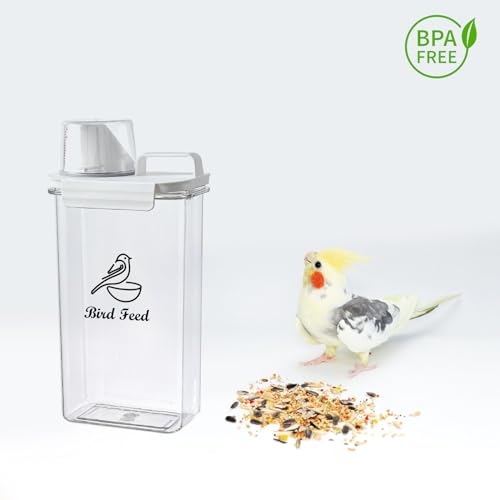 Bird Seed Storage Container Portable,2.5L/3 Qt Airtight Pet Food Container with Measuring Cup,Bird Food Container for Wild Bird Sunflower Seed-BPA Free Transparent - color: Bird