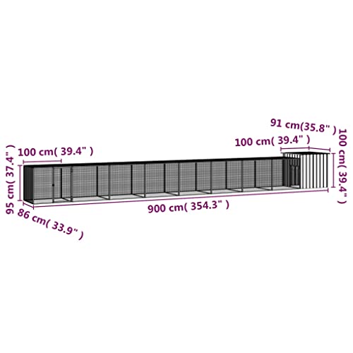Chicken Cage Anthracite 35.8 x 354.3 x 39.4 in Galvanized Steel Large Chicken Coop with Expandable Run, Secure Lockable Door, Ventilated Design for Outdoor Backyard Garden Poultry Habitat - color: Anthracite-D