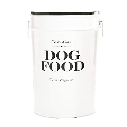 Harry Barker Bon Chien Dog Food Storage Canister – Large 11 gallon, Airtight Stainless Steel Pet Food Container, Stylish Kitchen Counter Dog Kibble Storage with Easy-Open Lid - White - color: Black & White
