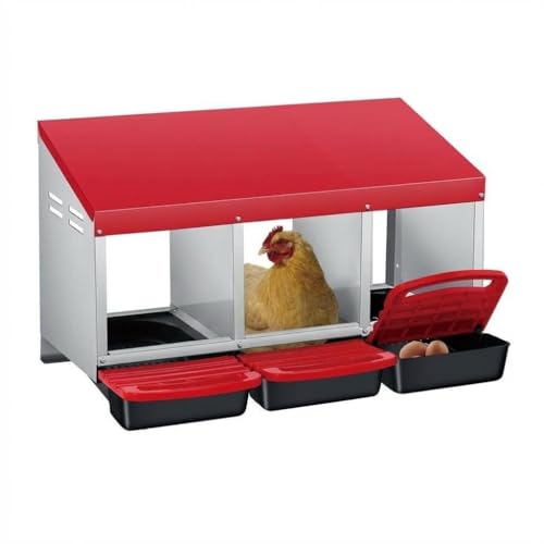 Chicken Nesting Box,Chicken Laying Boxes with 3 Compartment Metal Stainless Steel,Chickens Egg Laying Nest Boxes with Rollout Egg Collection,Chicken Brooder Box with Perch,Red - color: Red, size: 3 Holes