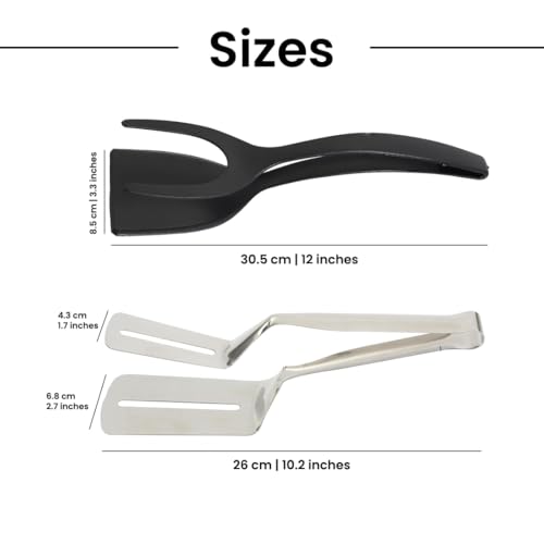 Kitchen Spatula Set of 2, Black Nylon Egg Flipper Turner- Pancake Spatula Stainless Steel, Dishwasher Safe, 2-Piece Multipurpose for Cooking, Breakfast and BBQ (2, Black and Silver)