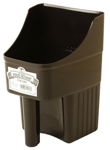 Little Giant® Plastic Enclosed Feed Scoop | Heavy Duty Durable Stackable Livestock Feed Scoop with Measure Marks | Livestock Handling Scoop | Farm, Ranch & Pet | 3 Quart (Black) - color: Black