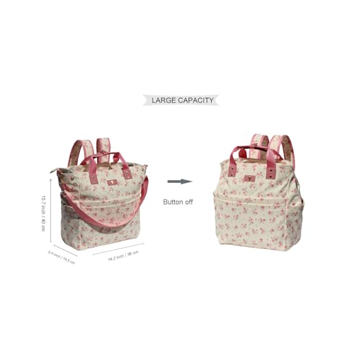 Diaper Tote Bag Totepack Backpack Crossbody Bag 3 in 1 for Women Laptop Backpack Multifunctional with Insulated Pockets - color: Corduroy Cute Flower