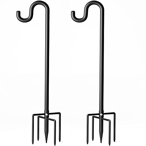 76" Shepherds Hooks for Outdoor, Extra Thick Bird Feeder Pole with 5 Prong Base, Adjustable Shepards Hook for Garden, Weddings, Hanging Plant - size: 76 Inch