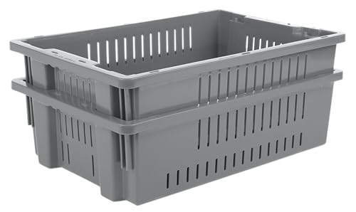 Hudson Exchange 20 x 13 x 5.6" (4 Pack, 4.5 Gallon) Agricultural Nest and Stack Vented Crate Handled Storage Container Tote, Gray - color: Gray