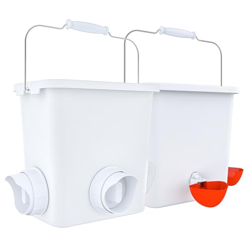 Large Automatic Chicken Feeder and Waterer Set Hanging Chicken Water Feeder Poultry Feed Bucket - color: White