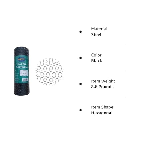 PVC Hexagonal Poultry Netting Chicken Wire 18" x50' x 1" Mesh 20GA Black - size: 18"x50'-1" 20GA
