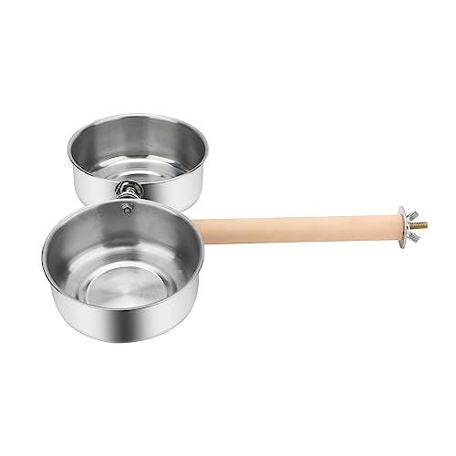 Bird Wood Stand Perch with Food Water Feeding Bowl for Parrot Parakeet Cockatiel Cage Accessories (B: Perch with 2 Feeder Bowls)