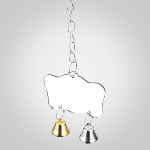 Hypeety Bird Mirror Toy with Bells Cage Hanging Mirror for Parakeets | Clear acrylic mirror with 2 bells, with protective film, easy to hang, fun swing toy, for parakeets/cockatiels/finches/conure