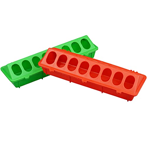 2Pcs Plastic Flip Top Chicken Feeders Plastic Small Poultry Feeder Drinker, Poultry Feeding Tray with Holes Poultry Trough Tool for Farm Chick Feeder