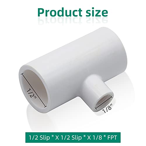 PVC Reducing Tee Fittings for Threaded Nipples Chicken Waterer, 20 | Schedule 40 PVC Piping,1/2" Pipe with 1/8" FPT Thread | No-Drill Install,No Leak|Fits Poultry Nipple Waterer