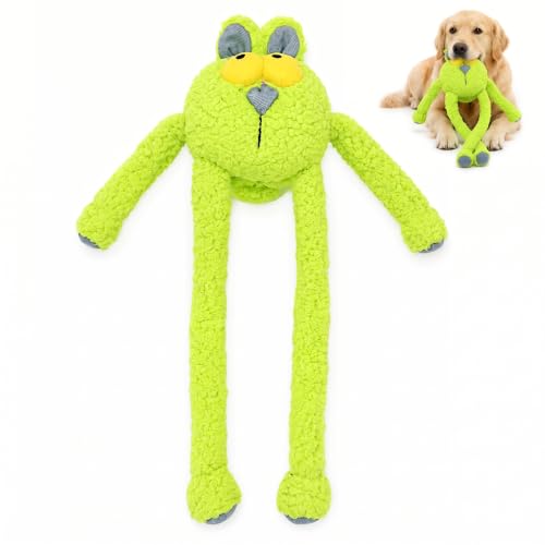 Squeaky Dog Plush Chew Toy, Interactive Tug Squeaky Toy for Chewers, Medium & Large Dogs, 31.5 Inch Stuffed Swinging Rabbit Toy with Stretchable Limbs for Gum Care & Boredom Relief, Neon-Green - color: Neon Green (Swinging Rabbit)