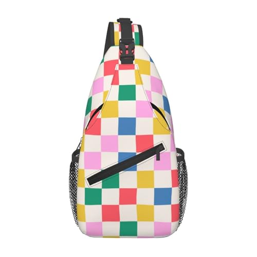 Rainbow Checkered Sling Bag for Women, Crossbody Bag Colorful Sling Backpack for Men, Casual Shoulder Bags Lightweight Gym Outdoor Sports Travel Hiking Fishing Daypack - color: Rainbow Checkered