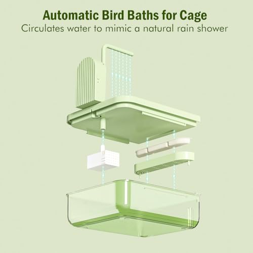 Automatic Bird Bath for Cage, Parakeet Bath with Pump | Indoor Bird Shower with Running Water, Filter, Bird Cage Accessory for Pet Birds Conure Budgies Cockatiels Lovebird - color: Green