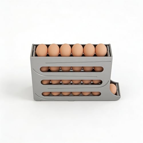28 Egg Holder for Fridge, 4-Tier Auto Rolling Egg Organizer for Refrigerator, Gravity Slide Dispenser Rack, Space-Saving Storage (Grey) - color: Grey