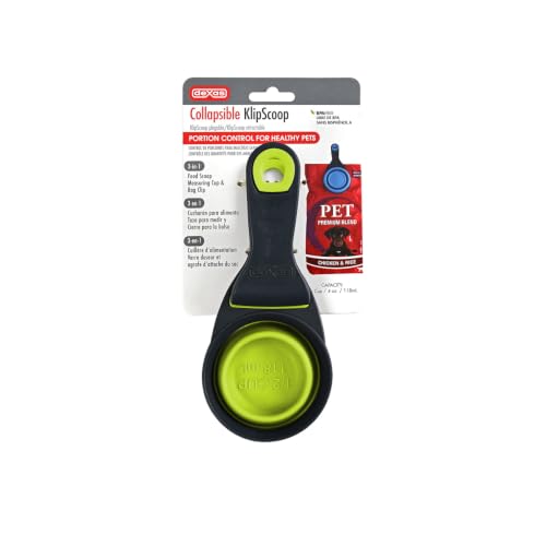 Dexas Popware for Pets Collapsible Klip Scoop, 3-in-1 Pet Food Scoop, Measuring Cup and Bag Clip, 1/2 Cup Capacity, Green - color: Green, size: 1/2 Cup Capacity
