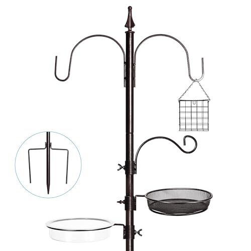 YINGYM Bird Feeder Stand Pole, 77 Inch Bird Feeding Station for Outside | Wild Bird Feeder Hanging Kit with Metal Suet Feeder, Bird Bath and Mesh Tray, 3-Prong Base - size: 77 Inches without Squirrel Baffle