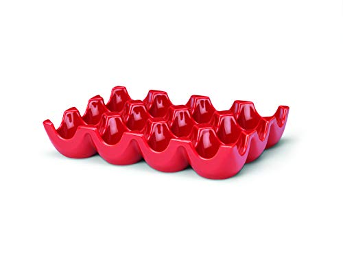Rachael Ray Serveware Sittin’ Pretty 12-Cup Stoneware Egg Tray, Red - color: Red