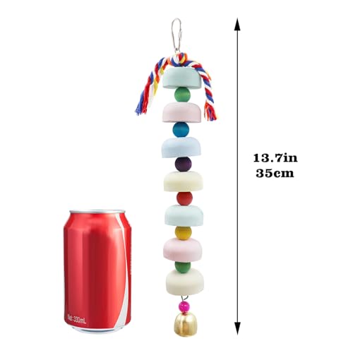 Mineral Chew Toy 2-Pack – Colorful Beaded Bird Toys with Bells | Beak Grinding & Foraging Enrichment for African Grey, Amazon Parrots, Budgies, Cockatiels, Conures
