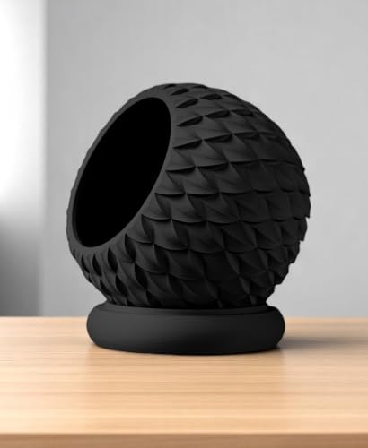 Obsidian Dragon Egg Planter – Modern Textured Black Flowerpot for Indoor Plants – Mythic Scales Design – Ideal Orchid Pot, Boho Succulent Pots, Outdoor Decor (Black, Standard 5.5" x 5.5" WH)