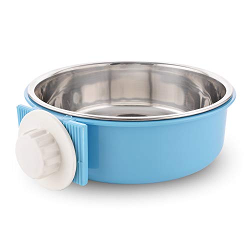 Crate Dog Bowl Removable Stainless Steel Water Food Feeder Bowls Cage Coop Cup for Cat Puppy Bird Pets (Large, Blue) - color: Blue, size: Large