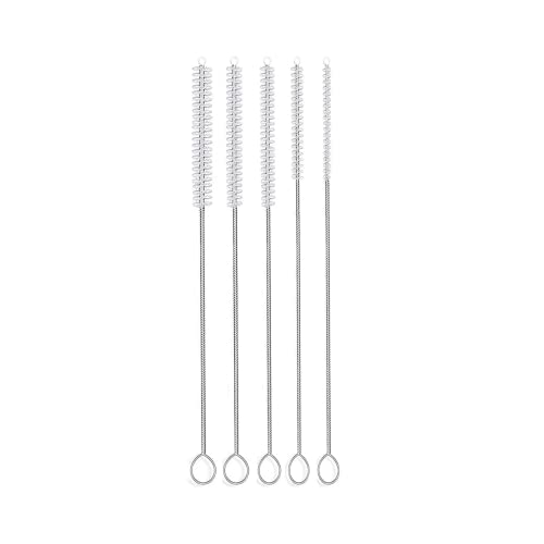 10" Extra Long Tube Brush Set - Small 5 Pack - White | Flexible nylon straw brushes for bottles, cleaning straws, pipe cleaners, glass, keyboard, detailing and deep cleaning - color: White, size: Small 5 Pack (2mm 3mm 4mm 5mm 6mm)