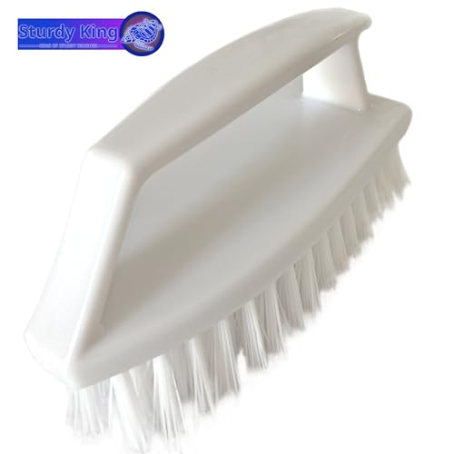 Scrub Brush Unbreakable Handle 6" White, Stiff Heavy-Duty Bristles Tough on Baked-on Grime Dishes Pots Grill Tub Shower Bathroom Tile Grout Floor Concrete Tires Carpet Unbreakable Handle