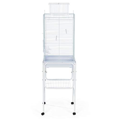 Prevue Pet Products Bird Cage Stand with Shelf - Small to Medium Metal Cage Stand with Rolling Wheels, Bird Stands for Inside, Mid‑Height Shelf for Cage Accessories, Toys, and Storage - White - color: White, size: 17.0"L x 17.0"W x 27.0"H