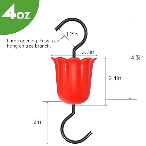 Ant Moat for Hummingbird Feeders, 4 Pack 4 OZ Ant Guard | Fits hummingbird & oriole feeders, Features leakproof red flower design, Includes durable hooks & cleaning brushes