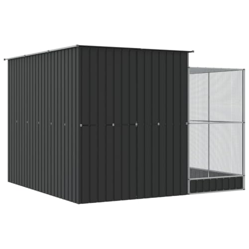 Silver Steel Aviary with Extension 114.2x119.3x85.0 | Galvanized Frame, Lockable Door, Steel Mesh, for Parrots, Rabbits, Ducks - size: 114.2" x 119.3" x 85"